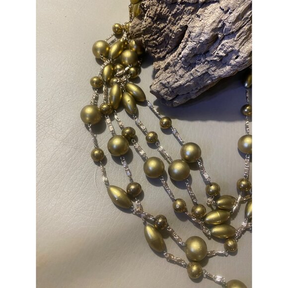 Vintage Classic Multi 4 Strand Gold Tone Beaded Necklace Box Ornate Clasp - Picture 8 of 12